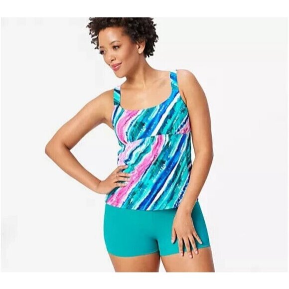 Kim Gravel x Swimsuits For Scoop Neck Tankini Set w Bike S Rainbow Stripe,Reg 14 - Picture 1 of 1